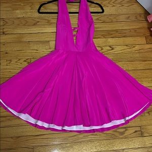 Amanda Uprichard Silk Hot Pink Halter Skater Dress